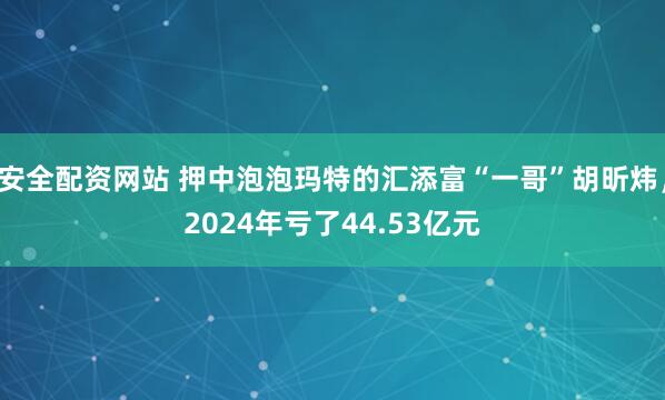 安全配资网站 押中泡泡玛特的汇添富“一哥”胡昕炜，2024年亏了44.53亿元